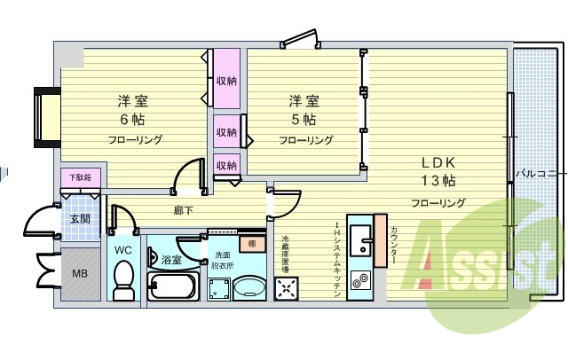 2LDK・南東角部屋・オール電化・浴乾・オートロック