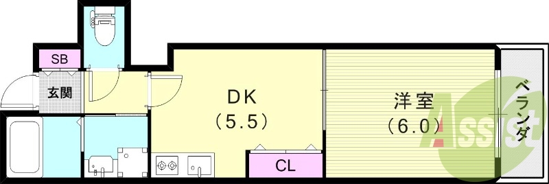 1ＤＫ・2口ガスコンロ・ＴＶモニター・浴室乾燥機・シャンドレ