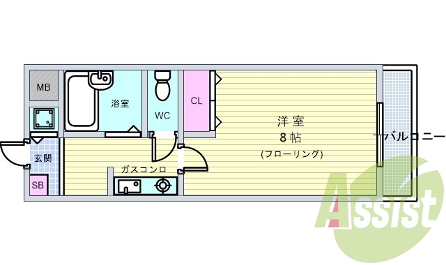 1K・駅徒歩4分・西向き・システムキッチン