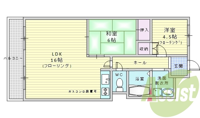 2LDK・管理人常駐・エレベーター・独立洗面台・室内洗濯パン