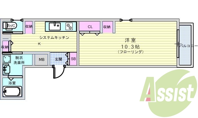 １Ｋ（３４．７５平米）追い炊き、浴室乾燥機、カードキー