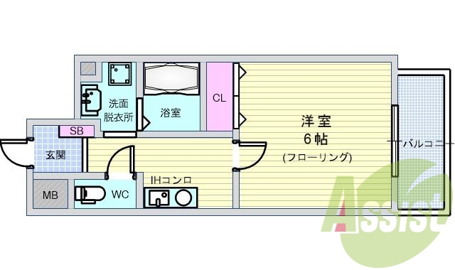 １K(２２平米)エアコン・浴乾・ウォシュレット・オートロック