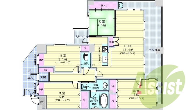 4LDK（86平米）システムキッチン・浴室乾燥・独立洗面台