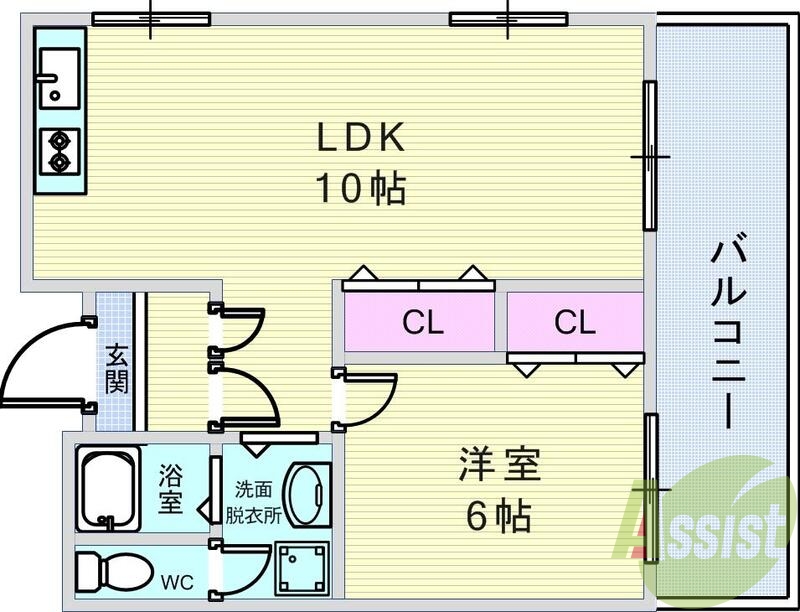 １ＬＤＫ（45平米）角部屋２面採光につき日当たり良好です。