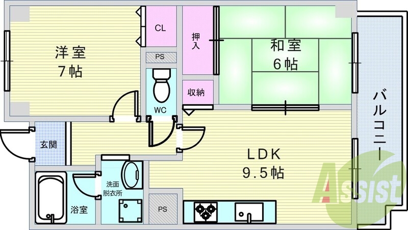 2LDK（54.6平米）洗髪洗面化粧台・室内洗濯機置場・収納