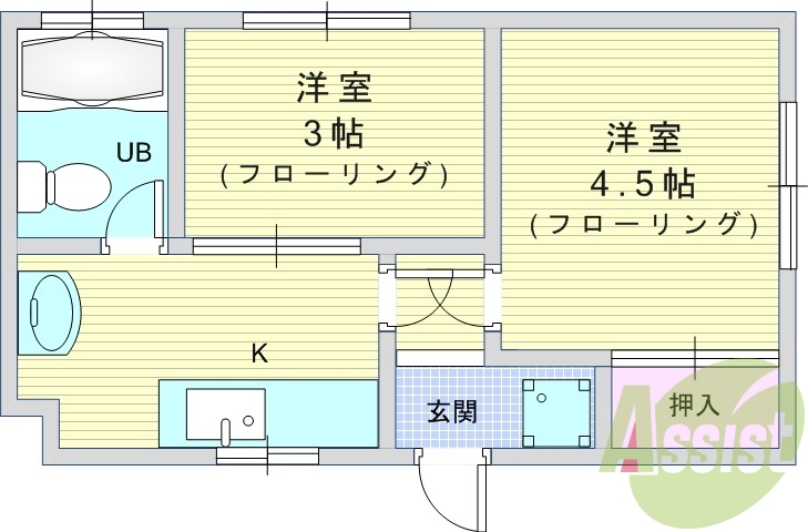 2K（24平米）室内洗濯機置き場・押入れ・洗面台・エアコン