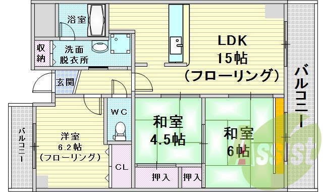 3ＬＤＫ：ディンプルキー・カウンターキッチン・ＣＡＴV