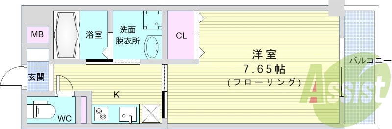 1K（24平米）システムキッチン・独立洗面台・オートロック