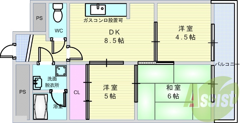 3DK(53平米）インターフォン・温水洗浄便座・シャンドレ