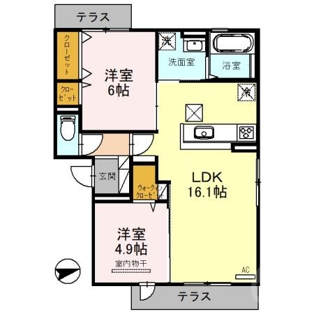 2LDKの全室フローリングのお部屋になります。
