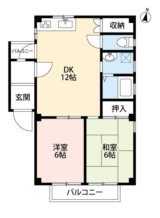 2LDKの和室、洋室が広がっています