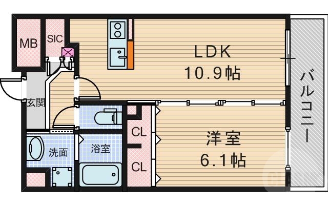 お洒落な1LDK、カウンターキッチン