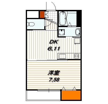 全室洋室タイプの1DK、最上階です。