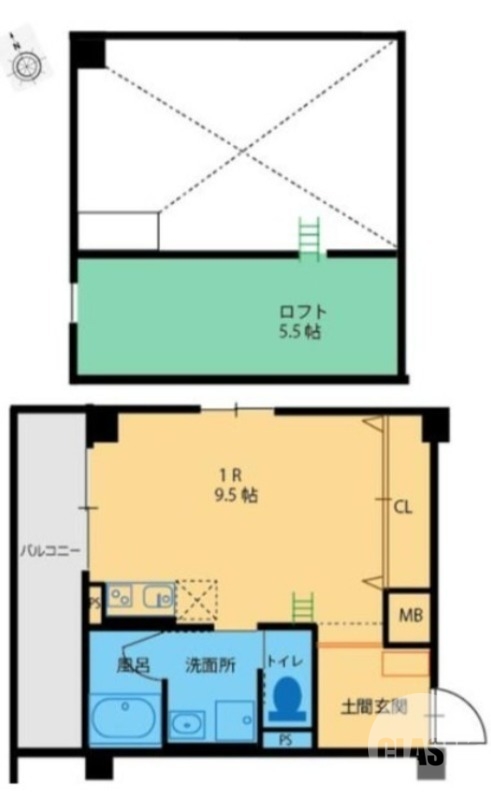 広々ワンルームにロフトつき♪