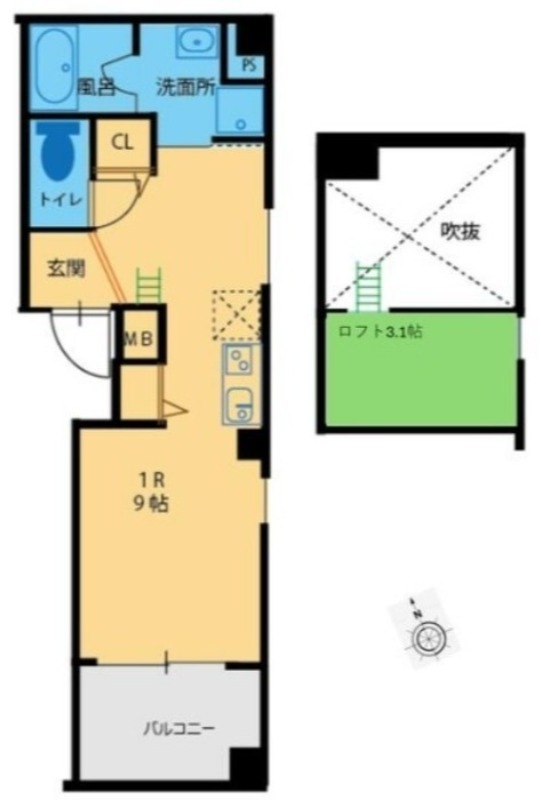 広いワンルームにロフト付き♪