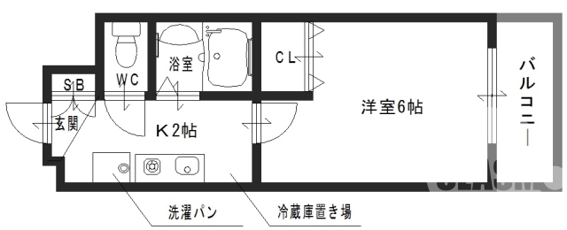 1K（バス・トイレ別）