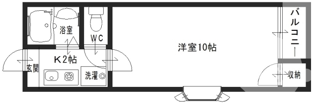 1K（バス・トイレ別）