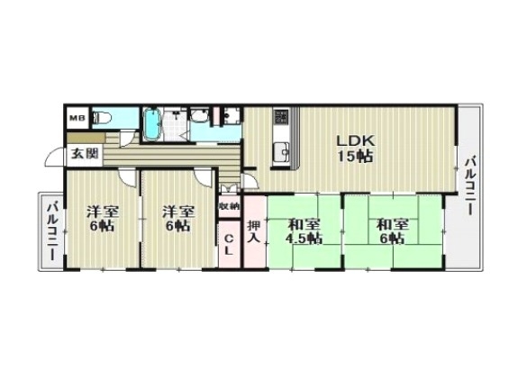 両面バルコニーの角部屋♪