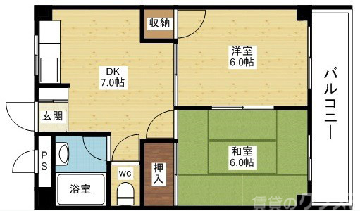 6帖が2部屋あります。