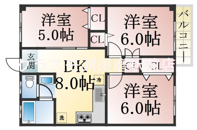 人気の全室フローリングのファミリータイプの間取り。