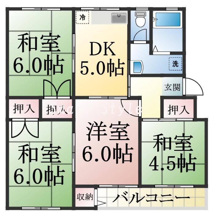 各部屋がゆったりとした、ファミリータイプの間取り。