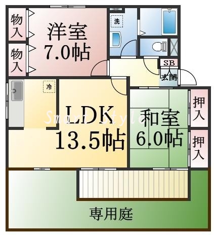 13.5帖のLDKが自慢の間取りです。