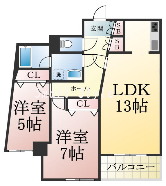各部屋がゆったりとした、ファミリータイプの間取り。