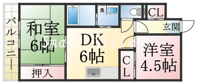 セパレートでリビングが広い単身さん向けの間取りです。