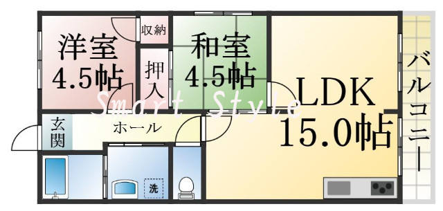バストイレがセパレート、独立洗面所のある使い易い間取りです。