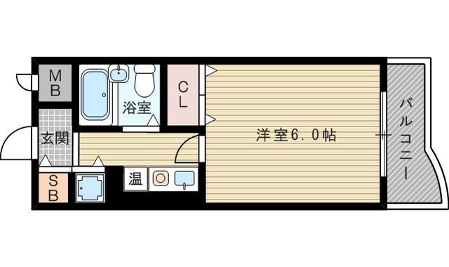 室内に洗濯機を置ける1Kです