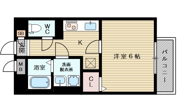 １Kタイプのお部屋です。
