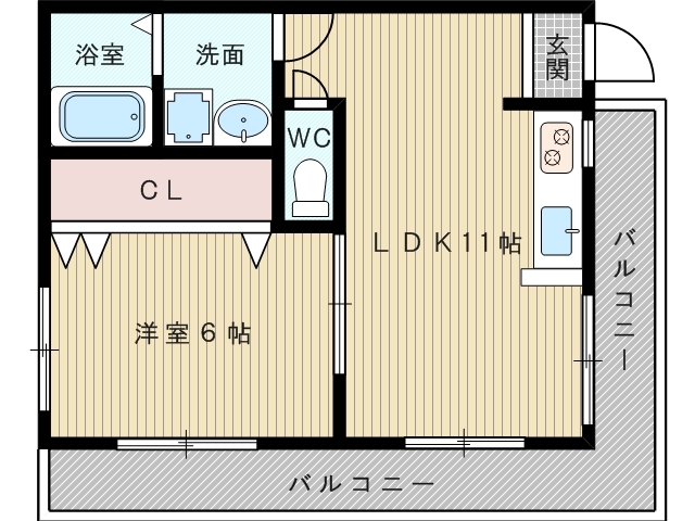 1ＬＤＫの広々したお部屋です