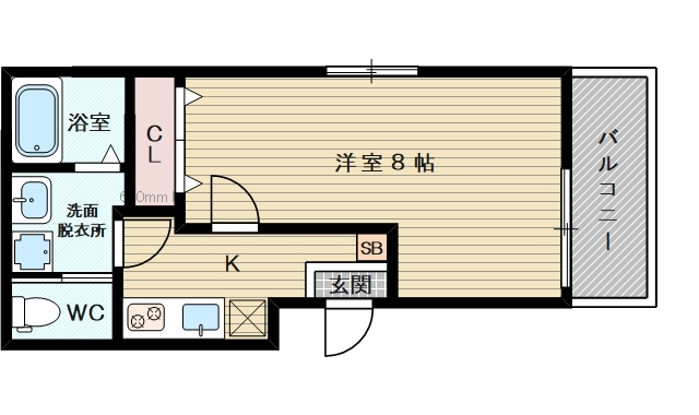 １Kタイプの間取りです。