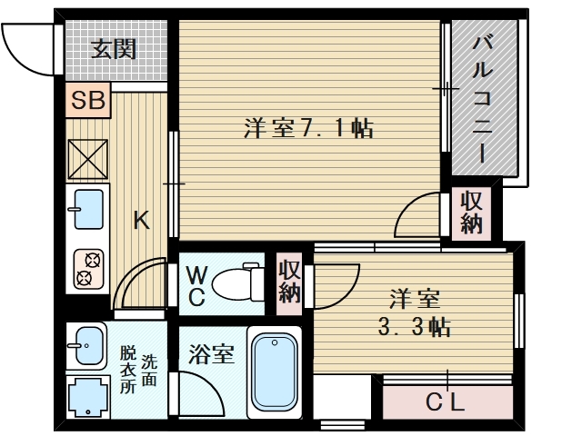 ２Kタイプのお部屋です。