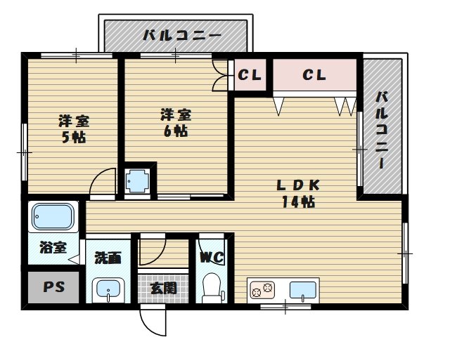 2LDKの間取りです