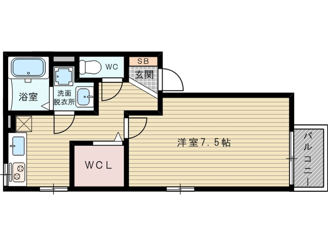 ウォークインクローゼットのある1Kのお部屋です おしゃれな外観ですね