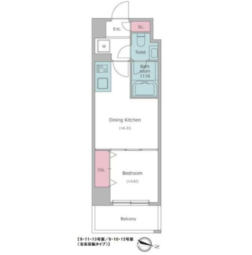 実際の部屋の間取りと反転しております。
