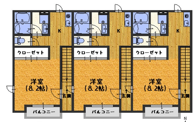 1K。洋室8.2帖です。