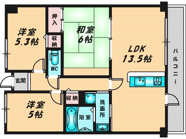 広いリビングが特徴のお部屋です。