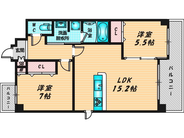 広いリビングが特徴のお部屋です。 
