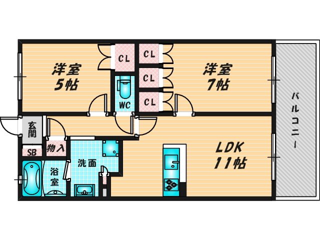 ペットが飼え、広くてファミリーでくつろげる間取です。 