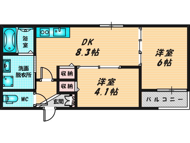 バス・トイレがセパレート、収納がある住みやすい間取りです。 