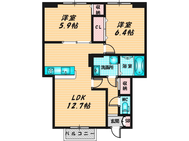 新婚さんにピッタリ。使いやすいゆったりとした間取り。 