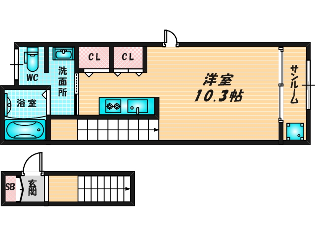 ゆったりくつろげる単身さん向けの間取り。 