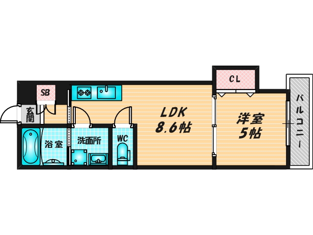 ゆったりくつろげる単身さん向けの間取り。 