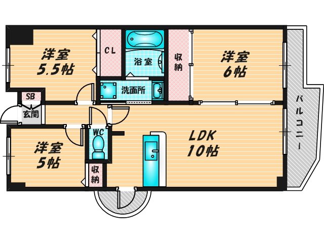 広いリビングが特徴のお部屋です。 