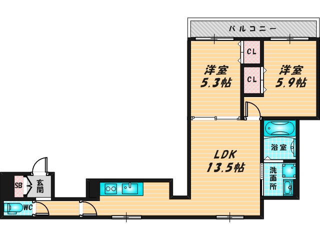 新婚さんにピッタリ。使いやすいゆったりとした間取り。 