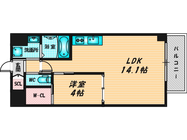 広いリビングが特徴のお部屋です。 
