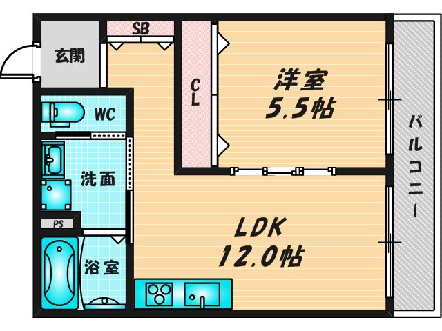 広いリビングが特徴のお部屋です。 