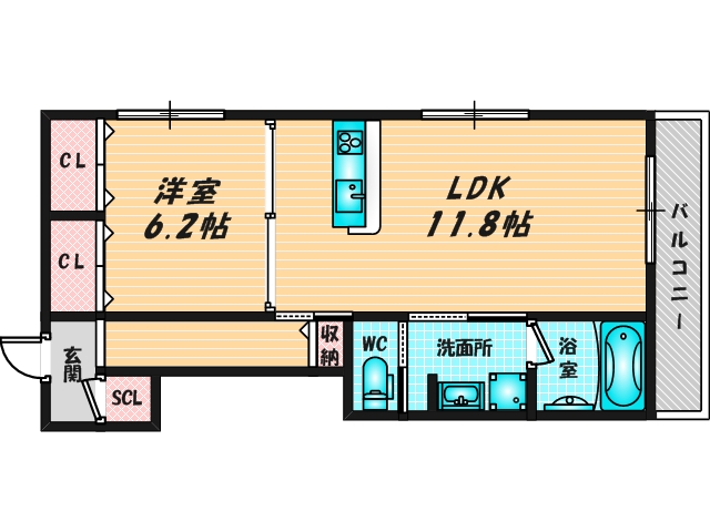 広いリビングが特徴のお部屋です。 